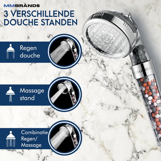 MM Brands Ionische Douchekop - Waterbesparende Douchekop - Handdouche met Hoge druk en Filter - Regendouche - MM Brands