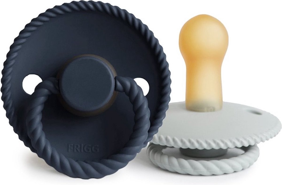 Goedkoopste Frigg Fopspeen Rope Silver Gray/Dark Navy T2 6-18mnd (2 stuks