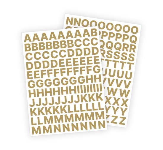 Foto: Letter stickers plakletters stickervellen set metallic goud 2cm hoog geschikt voor binnen en buiten standaard lettertype glans