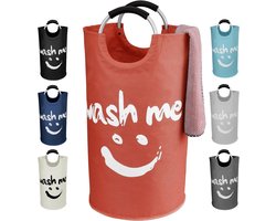 Vuile wasverzamelaar, grote opvouwbare wasmand met zachte handgrepen, staande wasmanden, smiley waszakken voor slaapkamer, wasgoed, slaapzaal, camping, irriteren (rood)