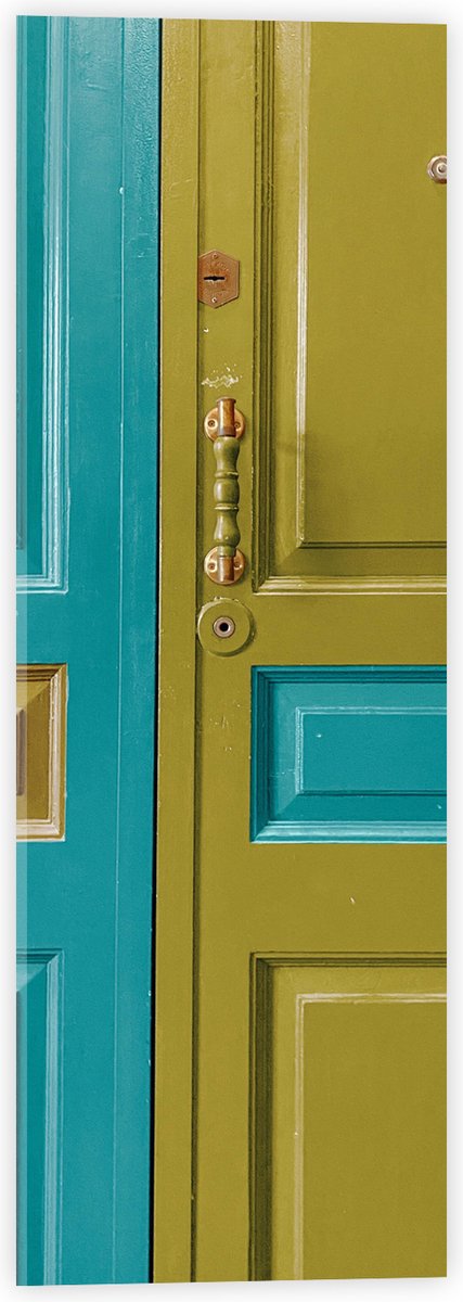 Acrylglas - Deur - Deurklink - Groen - Blauw - 20x60 cm Foto op Acrylglas (Wanddecoratie o