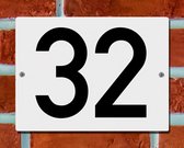 Huisnummerbord Wit - Nummer 32 - 15 x 12 cm - incl. bevestiging | - naambord - nummerbord - voordeur