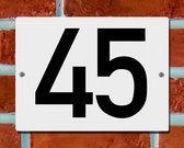 Huisnummerbord Wit - Nummer 45 - 15 x 12 cm - incl. bevestiging | - naambord - nummerbord - voordeur
