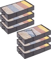 6 stuks onderbed opbergdozen met deksel, opvouwbare onderbedcommode voor onderbed, kledingkast, 65 l, grijs