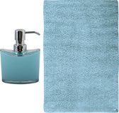 Tapis/moquette de salle de bain MSV - Sienna - 40 x 60 cm - distributeur de savon de couleur assortie - bleu clair