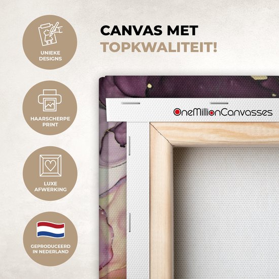 Tableau sur toile Marbre - Rouge - Violet - Or - 140x90 cm - Décoration murale