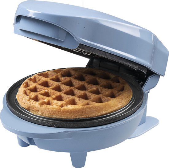 Foto: Bestron mini wafelijzer voor klassieke wafels wafelijzer met antiaanbaklaag voor kinderfeestjes familiefeest pasen of kerst retro design 550 watt kleur babyblauw