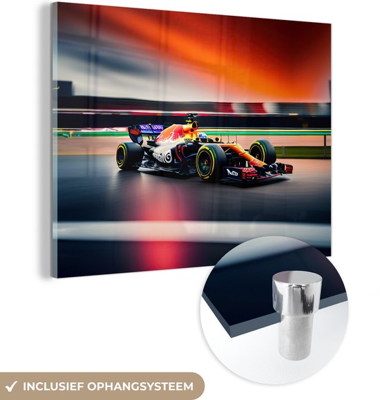 MuchoWow® Glasschilderij 160x120 cm - Schilderij acrylglas - Auto - Formule 1 - Circuit - Raceauto - Foto op glas - Schilderijen