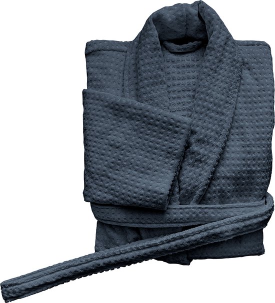 LINNICK Badjas Gaufré - Badjas Katoen Velours - Taille M - Blue Ocean - Badjas Femme - Badjas Homme - Badjas Sauna Unisexe