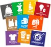 Recycle Stickers Afvalbakken - Prullenbakken - Afvalbak sticker - PMD - Blikjes -Statiegeld - GFT - Restafval - Plastic - Glas - Papier - Textiel - Bekers - Klein Chemisch afval