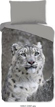 Good Morning Dekbedovertrek "wit sneeuwluipaard" - Grijs - (140x200/220 cm) - Katoen Flanel