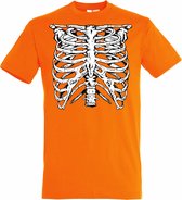 T-shirt Skelet Ribbenkast | Halloween Kostuum Volwassenen | Halloween | Foute Party | Oranje | maat XXL