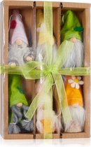 BRUBAKER Set de 6 Pendentifs décoratifs en bois et tricotés - Pendentifs de Pâques amusants avec barbe - Décoration printanière colorée - Décoration de Pâques - Environ 10 cm