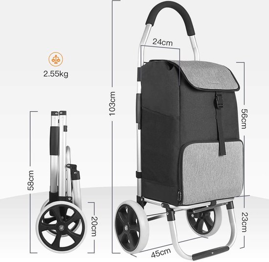 Boodschappentrolley 56 l tot 50 kg inklapbaar, afneembare tas