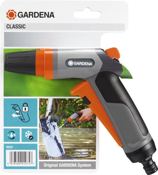 Gardena Classic spuitpistool met instelbare waterstraal, vorstbescherming, voor tuinreiniging en besproeiing
