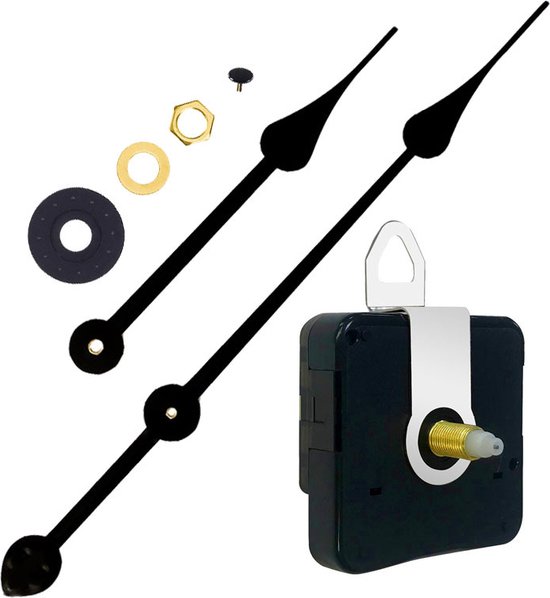 Klokmechanisme-Zwart-met hoge longitudinale as en 12 inch lange wijzers