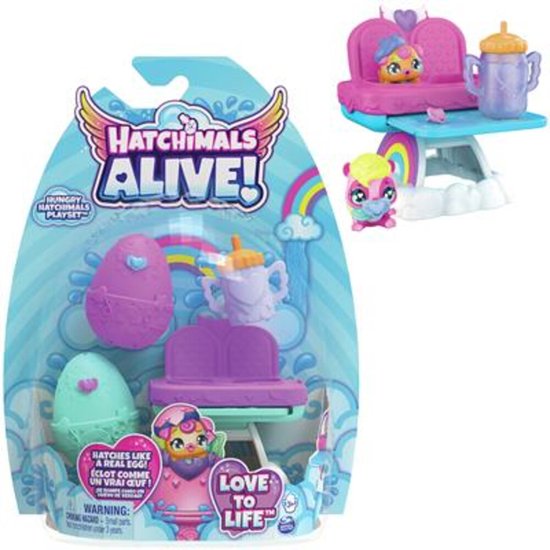 Hatchimals Alive - Hungry Hatchimals-speelset met kinderstoel en 2 minifiguren in eieren die zelf uitkomen - Hatchimals