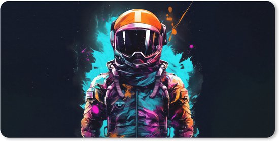 Muismat XXL 100x50 cm - Bureau onderlegger - Bureau mat Astronaut - Neon - Gaming - Ruimte - Bureaumat - Gaming mousepad xl - Bureaulegger groot - Computer deskmat - Geschikt voor Gaming Muis en Gaming PC set-up
