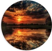 Dibond Muurcirkel - Water - Bomen - Zonsondergang - Kleuren - Wolken - 90x90 cm Foto op Aluminium Muurcirkel (met ophangsysteem)