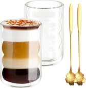 Latte macchiato glazen, set (2 x 400 ml) dubbelwandige glazen, dubbelwandige koffieglazen, theeglazen, cappuccinoglazen, thermoglazen, dubbelwandige espressokopjes, glas met 2 lepels