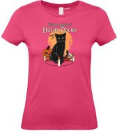 Dames T-shirt Hocus Pocus met kat | Halloween Kostuum Volwassenen | Horror Shirt | Gothic Shirt | Fuchsia dames | maat M