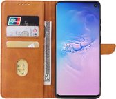 Smartphonica Samsung Galaxy S10 Plus kunstleren hoesje met lipje en pashouders - Bruin / Kunstleer / Book Case geschikt voor Samsung Galaxy S10 Plus