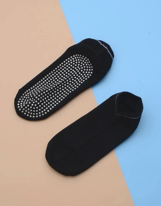 Sokken - Yoga sokken - Anti slip - Zwarte sport sokken - Zwart met wit - One size stretch sokken van Merkloos — afbeelding 2