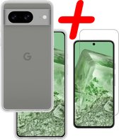 Hoes Geschikt voor Google Pixel 8 Hoesje Siliconen Back Cover Case Met Screenprotector - Hoesje Geschikt voor Google Pixel 8 Hoes Cover Hoesje - Transparant