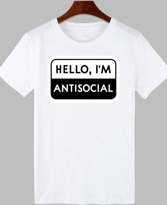 Hello-Im-Antisocial T-Shirt Unisexe Cotton Imprimé sur toute la poitrine