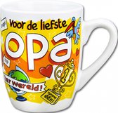 Mok - Toffeemix - Voor de liefste Opa - Cartoon - In cadeauverpakking met gekleurd krullint