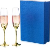 Champagneglazen Goud: Set van 2 Kristallen Champagneglazen met Strass Gepersonaliseerd met Geschenkdoos voor Bruid Bruidegom Koppels Verloving Jubileumfeest Huisopwarmingsgeschenken