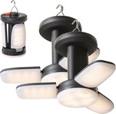 Skandika Kvitnes Campinglamp set van 2 – Tentlampen - LED-lamp met 6 lichtstanden, powerbankfunctie, opvouwbaar, oplaadbaar, USB, zonnecel, dimbaar, 3600 mAh, 400 lumen – 7.3x7.3x16 cm (LxBxH) - Kamperen, Outdoor, Wandelen [Energieklasse A+] - zwart