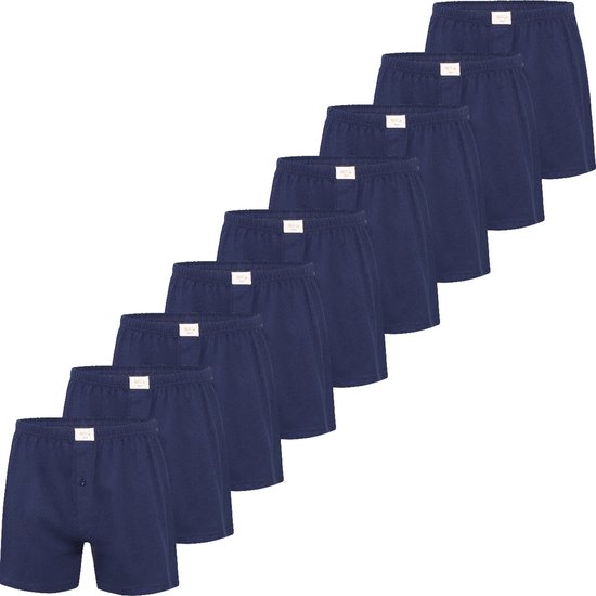 Phil & Co Boxers Large Jersey Stretch Uni Blauw Marine Lot de 9 - Taille XL