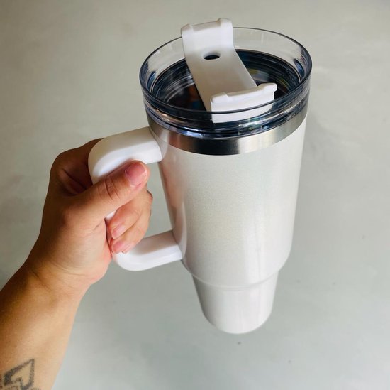 Tumbler met handvat en rietje Wit 1,2 liter