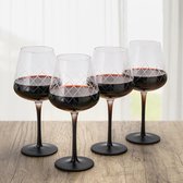 480 ml Rode wijnglazen, set van 4 grote wijnglazen kristallen wijnglazen met zwarte lange voet + wijnstop & beluchter - Crystaluna collectie