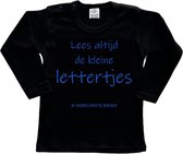 Shirt Aankondiging zwangerschap "Lees altijd de kleine lettertjes (ik word grote broer)" | lange mouw | Zwart/blauw | maat 104 zwangerschap aankondiging bekendmaking Baby big bro brother