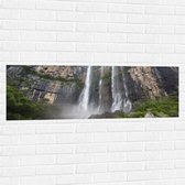 Muursticker - Rotsen - Waterval - Stenen - Bomen - 120x40 cm Foto op Muursticker