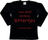 Shirt Aankondiging zwangerschap "Lees altijd de kleine lettertjes (ik word grote broer)" | lange mouw | Zwart/rood | maat 92 zwangerschap aankondiging bekendmaking Baby big bro brother
