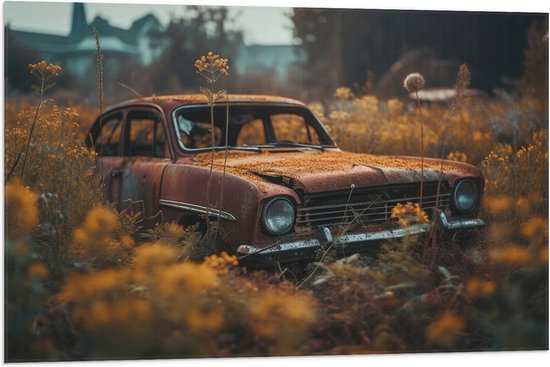 Vlag - Auto - Bloemen - Planten - Natuur - 90x60 cm Foto op Polyester Vlag