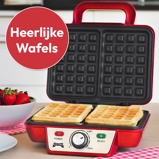 Gadgy Wafelijzer - Wafelmaker 2 Wafels per keer - Waffle Maker - Anti-Aanbaklaag - 1000 Watt - Regelbare Thermostaat - Gadgy