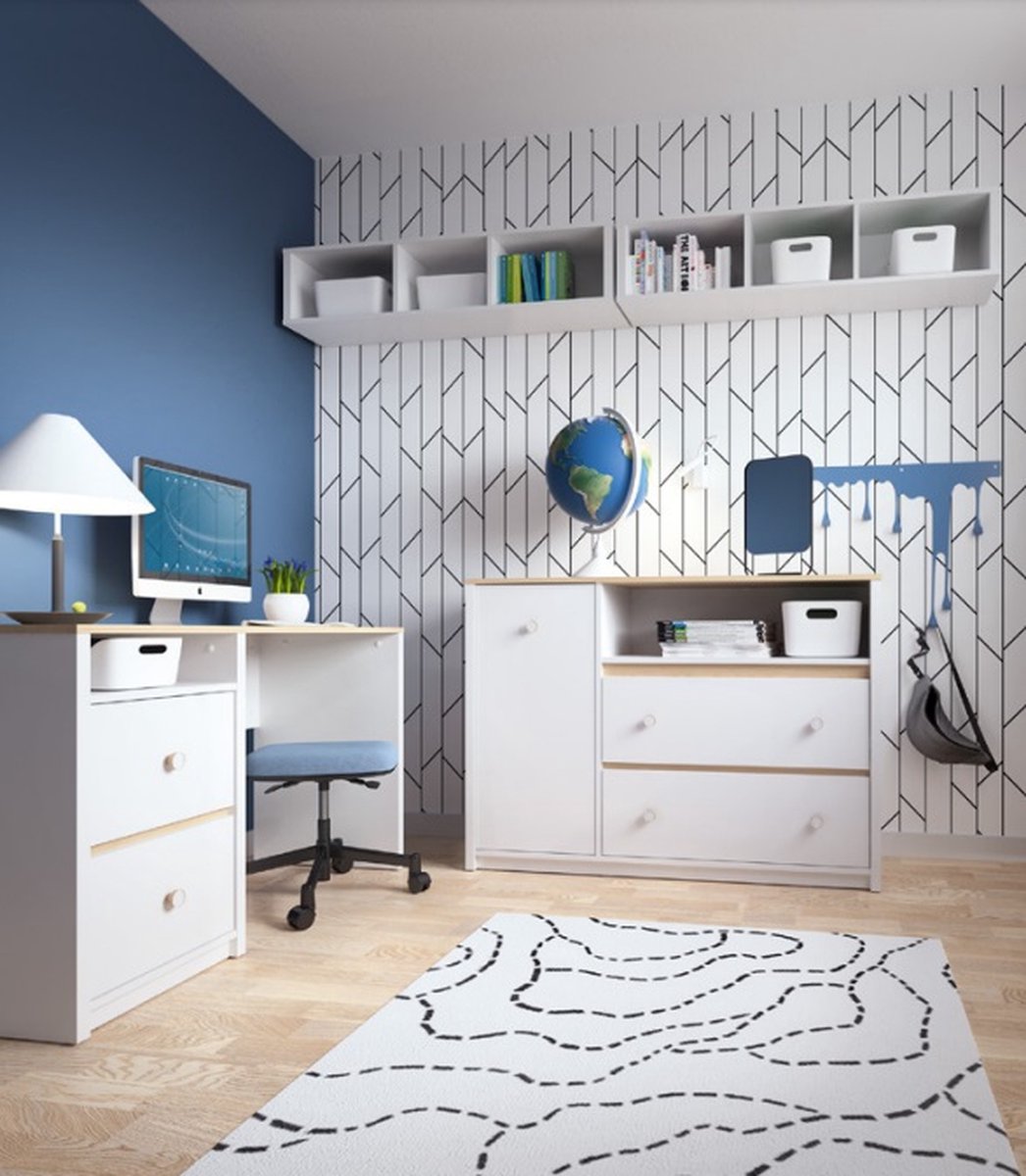 WANDPLANK Nelia | Mahoniehout, 67 cm, met laden | wandkast, houten keukenplank, vintage hangplank, houten plank