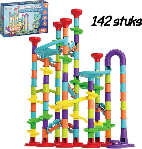 Kiddel XXL knikkerbaan 142 stuks - Inclusief accessoires educatief interactief kinderspeelgoed bouwset - Speelgoed jongens & meisjes 3 jaar 4 jaar STEM cadeau