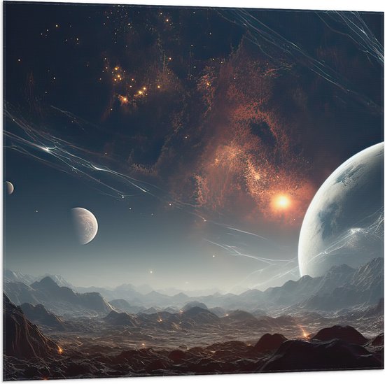 Vlag - Ruimte - Planeten - Lijnen - Kleuren - 80x80 cm Foto op Polyester Vlag