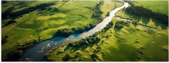 Poster Glanzend – Rivier - Water - Bomen - Landschap - 150x50 cm Foto op Posterpapier met Glanzende Afwerking