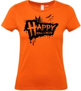 Dames T-shirt Happy Halloween | Halloween Kostuum Volwassenen | Halloween | Foute Party | Oranje dames | maat XL