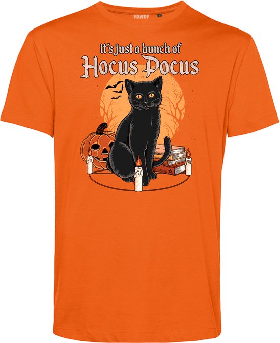 T-shirt Hocus Pocus met kat | Halloween Kostuum Volwassenen | Horror Shirt | Gothic Shirt | Oranje | maat 3XL