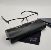 Unisex leesbril +3,5 / Incl. harde brillenkoker, zachte brillenkoker en 2 doekjes / halfbril van metalen halfframe / klassiek donkergrijs montuur met vislijn 0722 / dames en heren leesbril op sterkte / Aland optiek / lunettes de lecture demi-monture