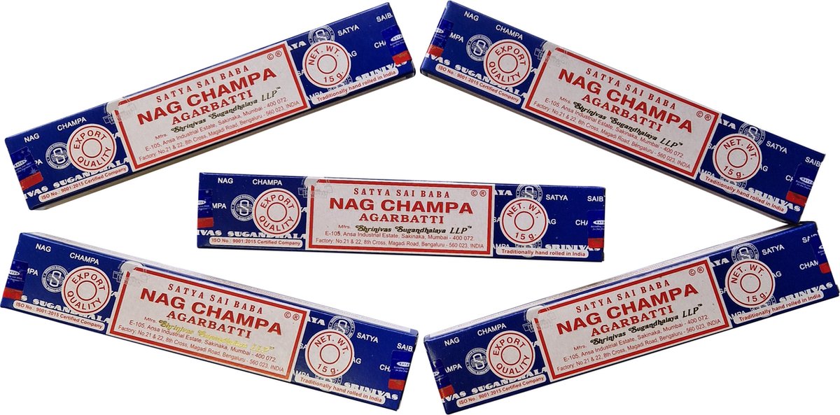 Satya Nag Champa - Agarbatti klassiek staafjes - 5x doosjes a 15 gram - Nag champa