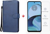 Motorola Moto G14 agenda book case hoesje blauw + glas screenprotector