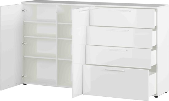 Dmirri Dressoir, Modern Dressoir Met 3 Deuren, Woonkamerbuffet Met Vakken Woonkamerdressoir Tv Meubel 144x42h87 Cm Geknoopt Eiken En Wit
